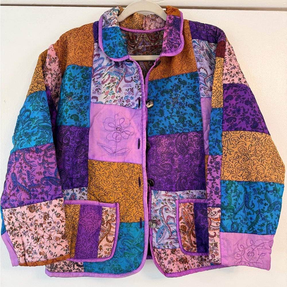 💫Vibrant Vintage Handmade Colorful Fairycore Floral Paisley Patchwork Jacket